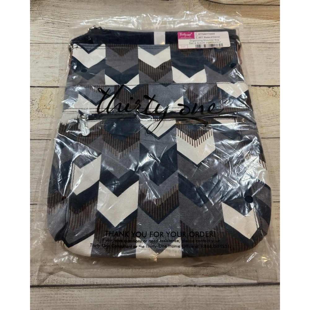 Thirty One Organizing Shoulder Bag Crossbody Shades of Chevron New in Pkg GTub6